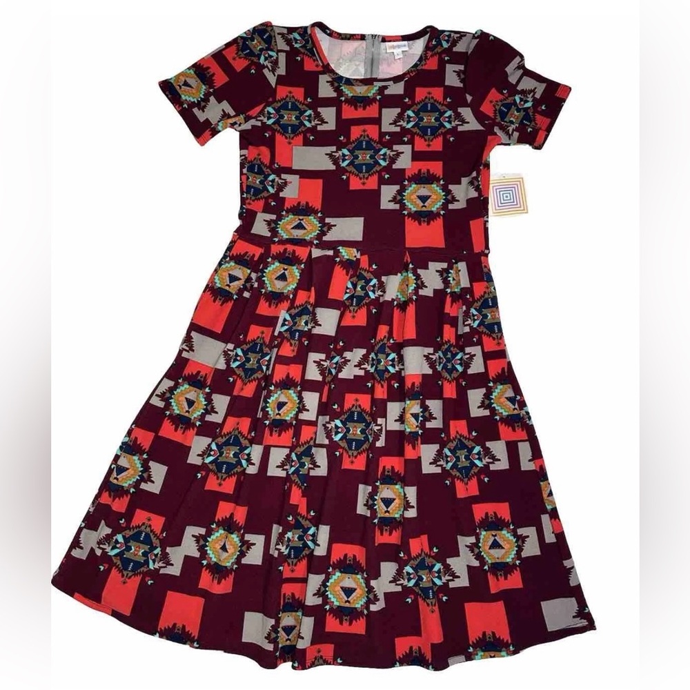 NWT Lularoe Aztec Tribal Amelia Dress Size L, Multicolor
